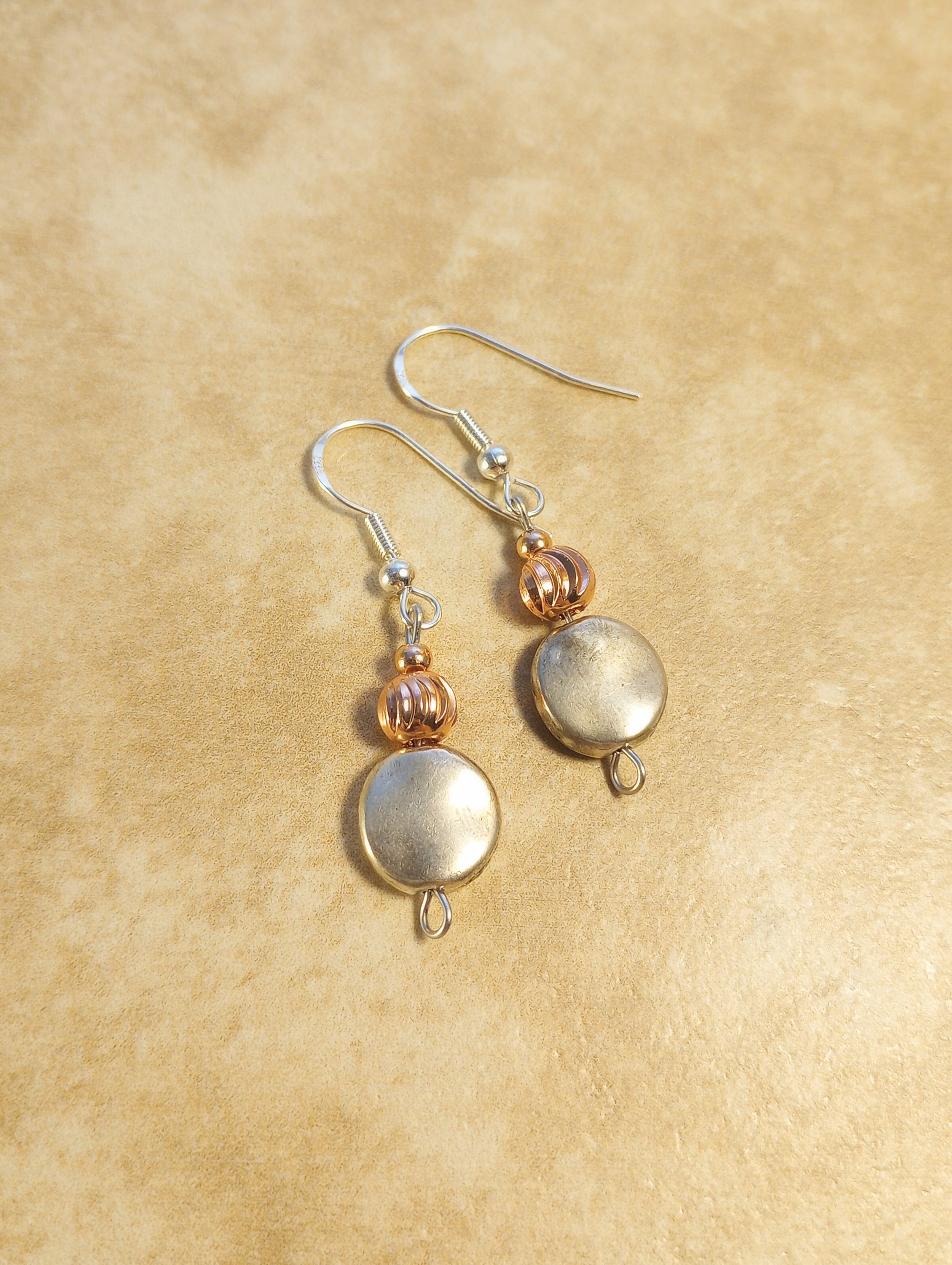 Silver Disc & Copper Beaded Earrings