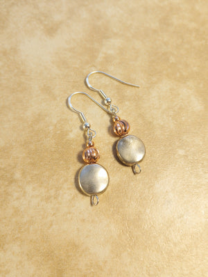 Silver Disc & Copper Beaded Earrings