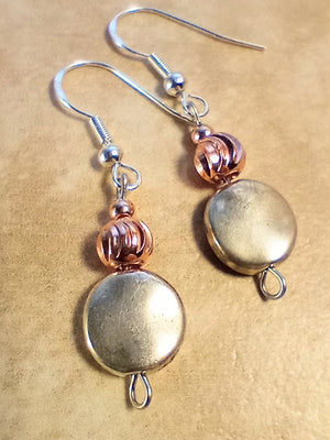 Silver Disc & Copper Beaded Earrings