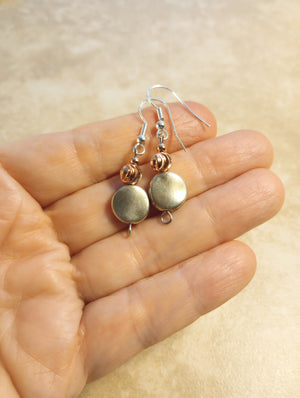 Silver Disc & Copper Beaded Earrings