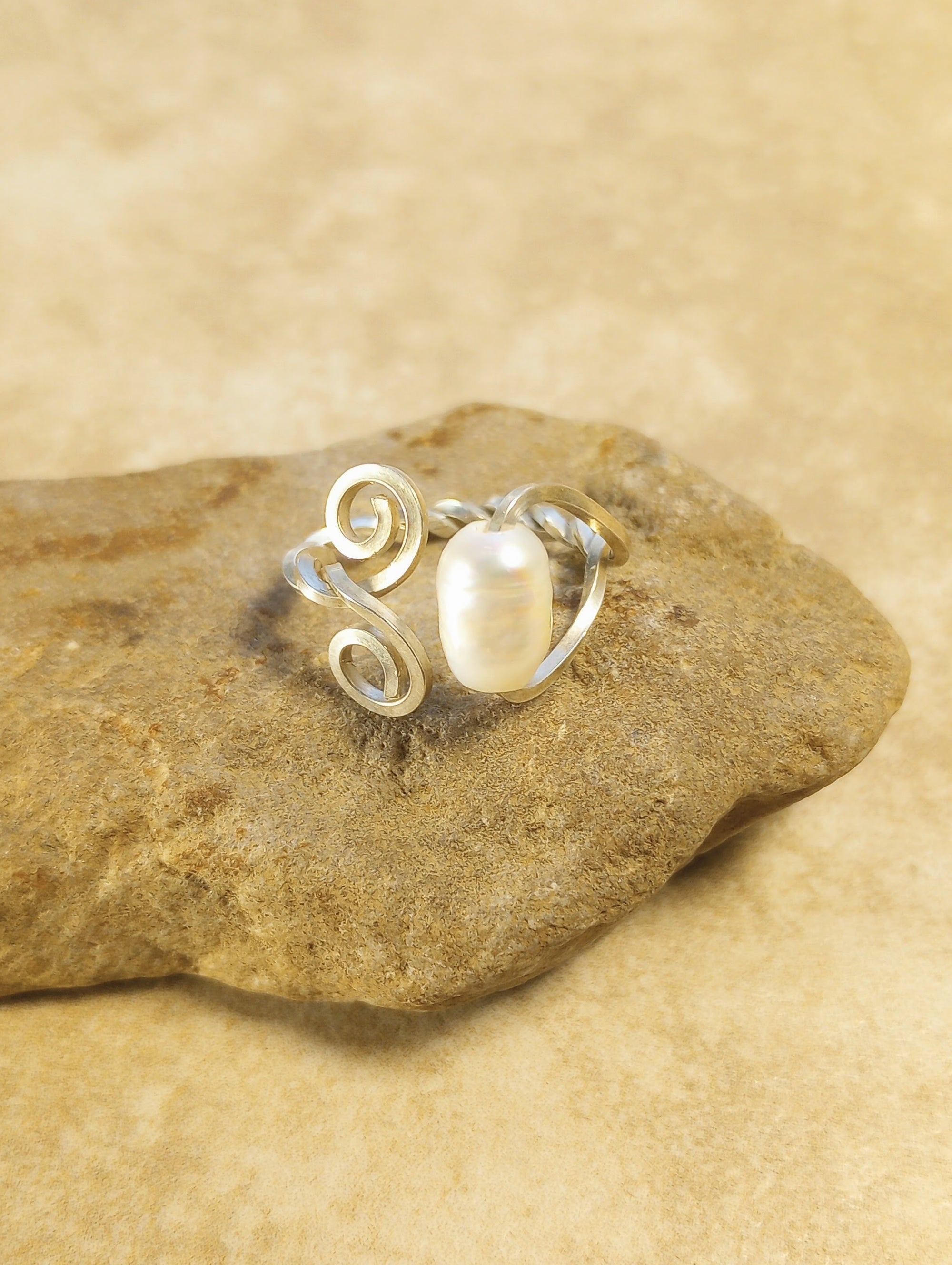 Double Swirl & Freshwater Pearl Sterling Silver Ring