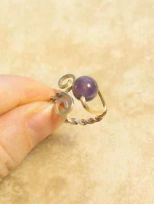 Double Swirl & Amethyst Sterling Silver Ring