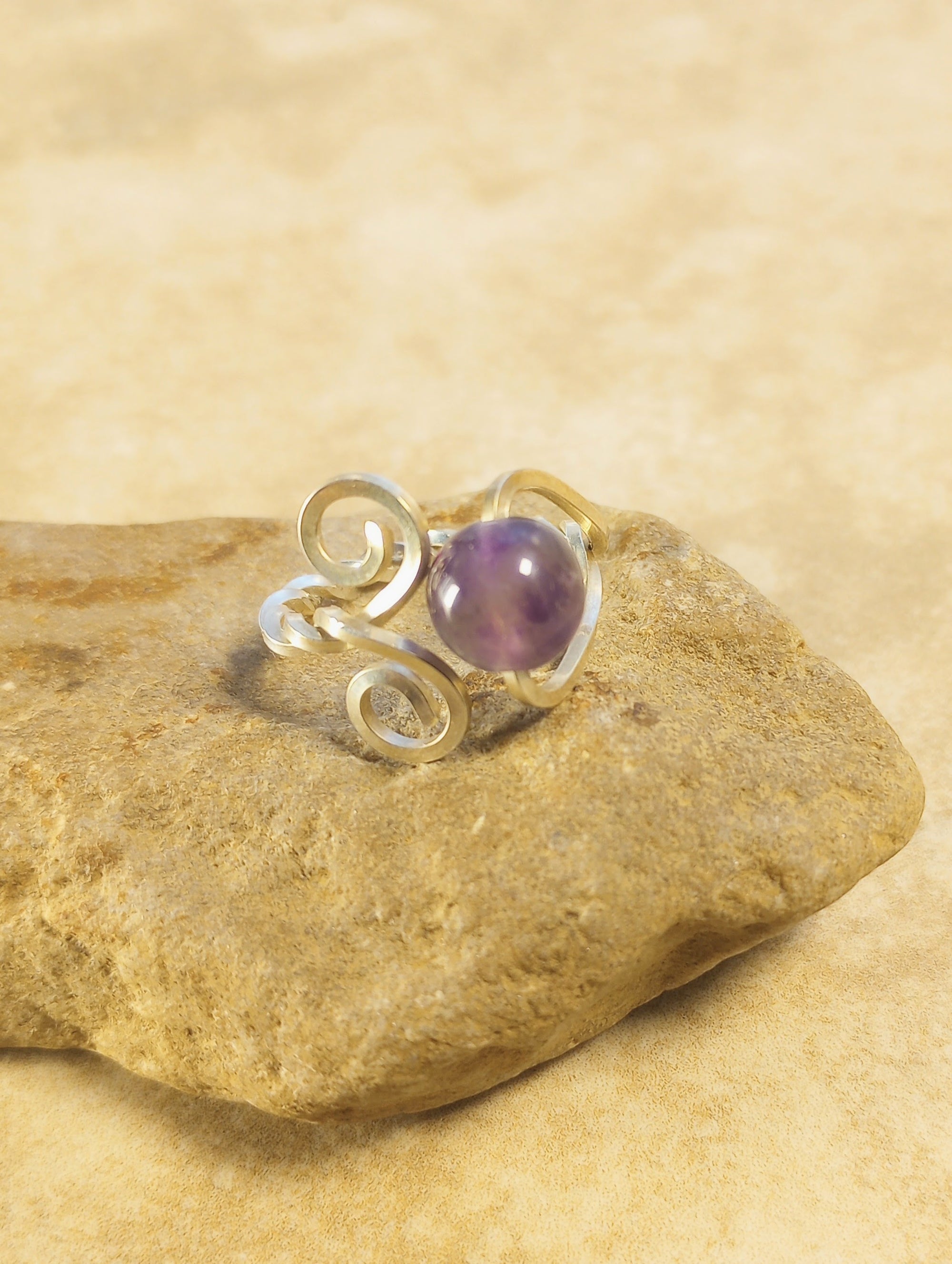 Double Swirl & Amethyst Sterling Silver Ring