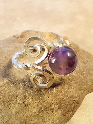 Double Swirl & Amethyst Sterling Silver Ring