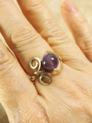 Double Swirl & Amethyst Sterling Silver Ring