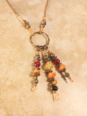 Beaded Stone & Circle Pendant Necklace