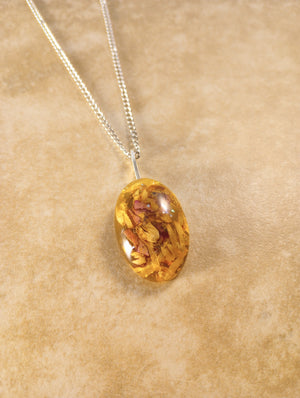 Floral Large Oval Pendant Necklace