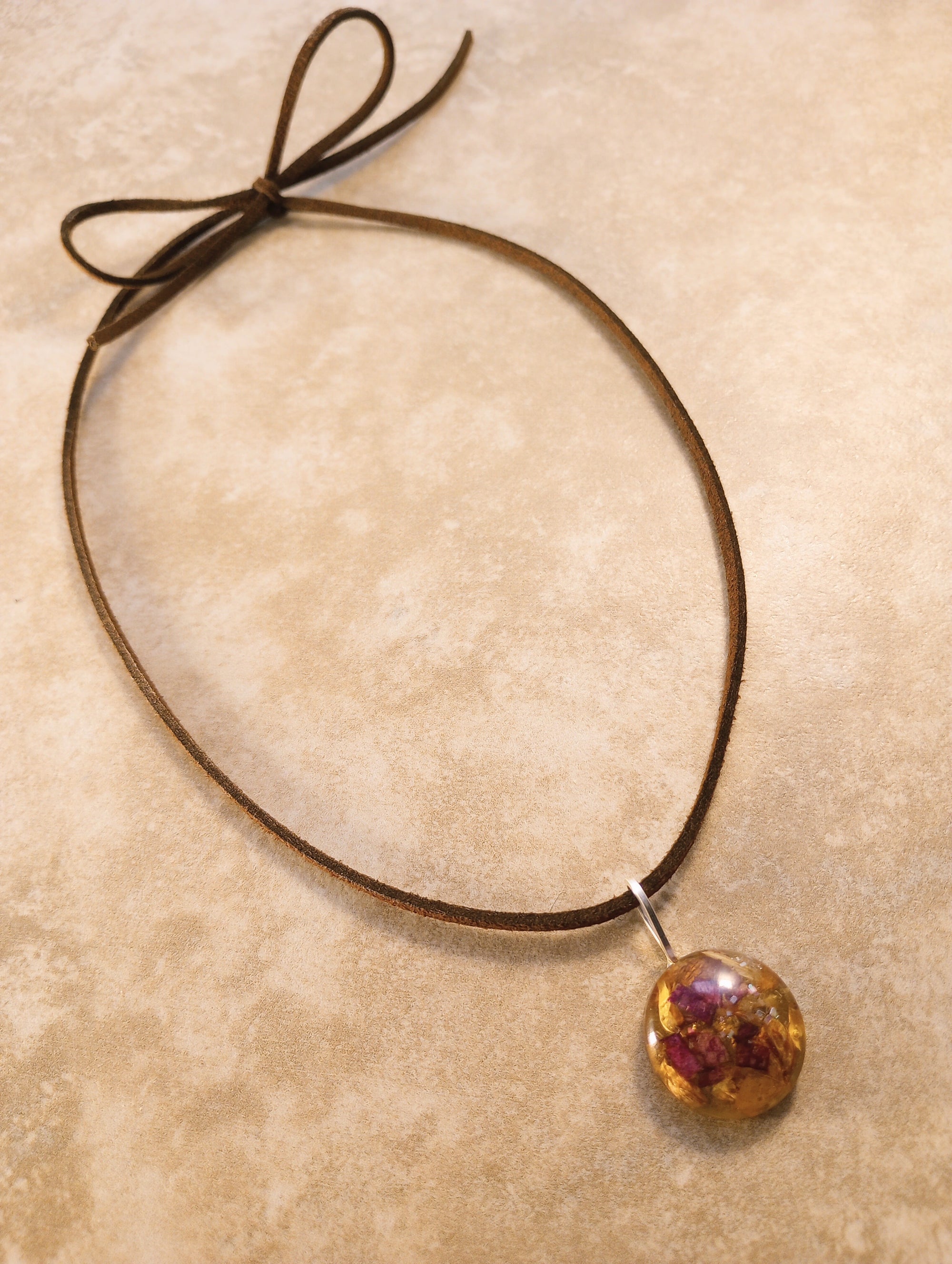 Floral Pendant Choker (on dark brown)