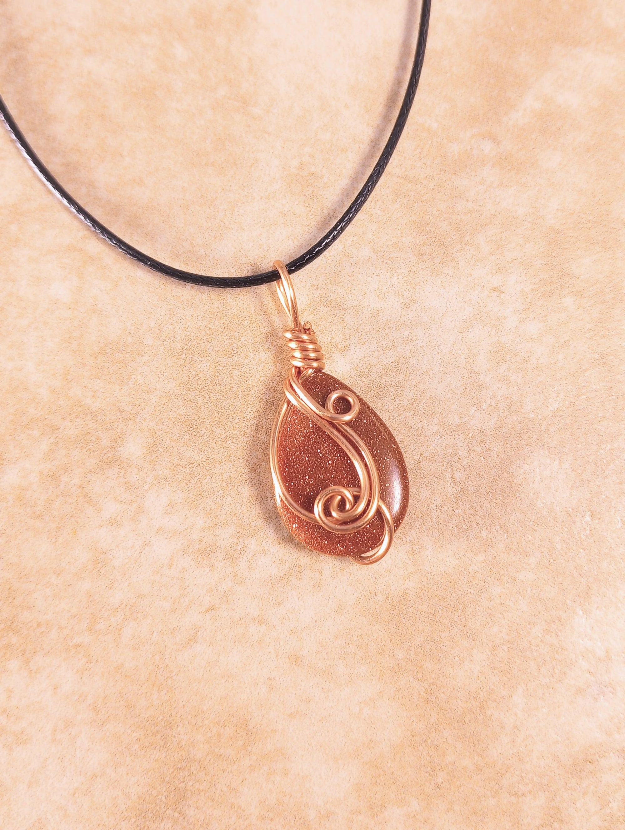 Goldstone Teardrop Wire Wrapped Necklace