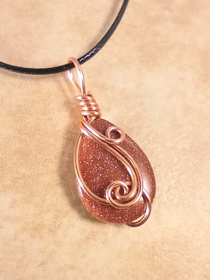 Goldstone Teardrop Wire Wrapped Necklace