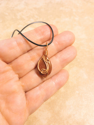 Goldstone Teardrop Wire Wrapped Necklace