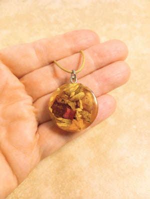 Floral Pendant Necklace (on tan cording)