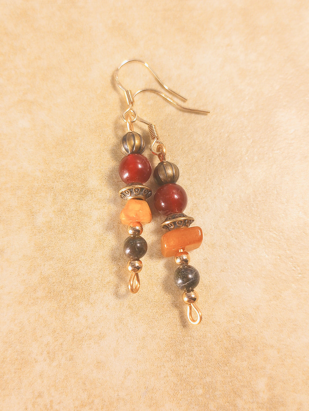Beaded Stone Chip & Copper Earrings