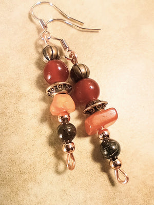 Beaded Stone & Copper Earrings