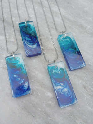 Shimmering Blue Art Pendant Necklace (large rectangle)