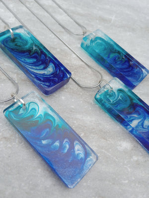 Shimmering Blue Art Pendant Necklace (large rectangle)