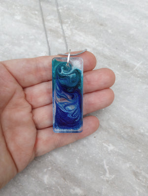 Shimmering Blue Art Pendant Necklace (large rectangle)