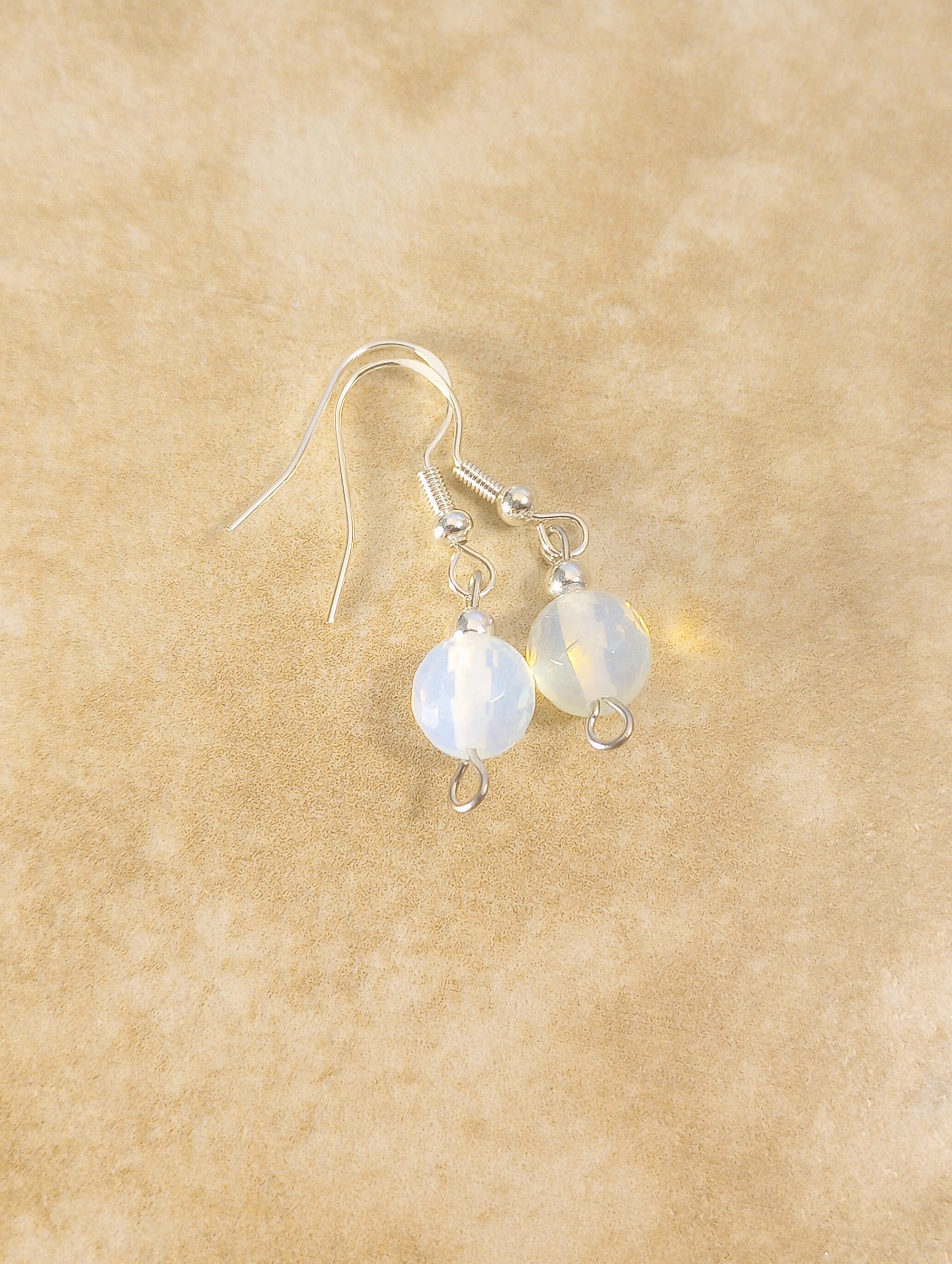 Opalite Crystal & Silver Beaded Earrings