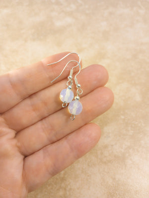 Opalite Crystal & Silver Beaded Earrings