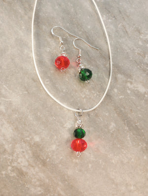 Red & Green Crystal Beaded Set