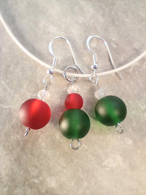 Red & Green Frosted Glass Beaded Set