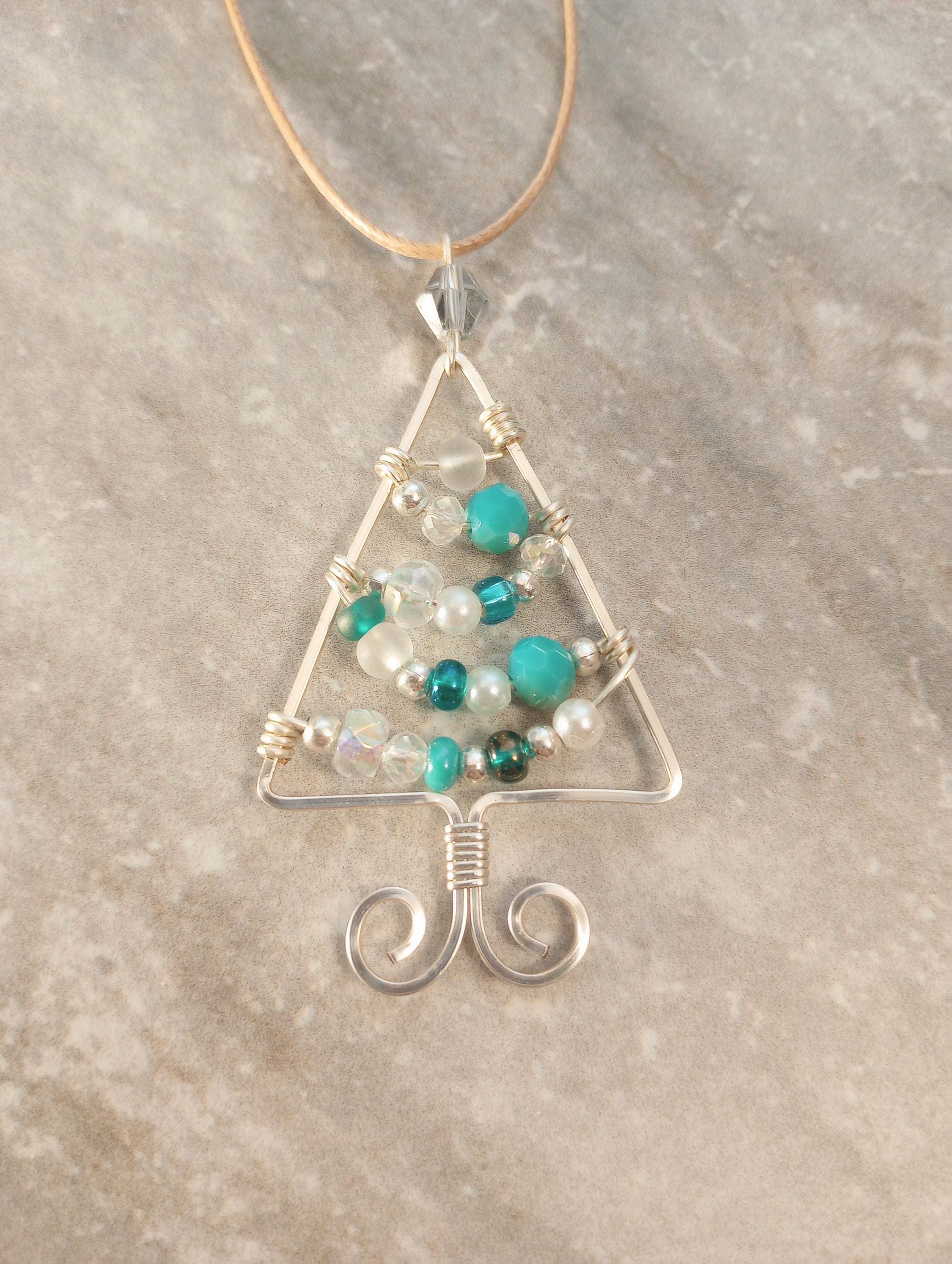 Christmas Tree Wire Wrapped Pendant Necklace