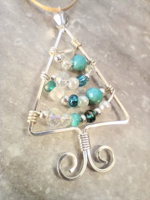 Christmas Tree Wire Wrapped Pendant Necklace