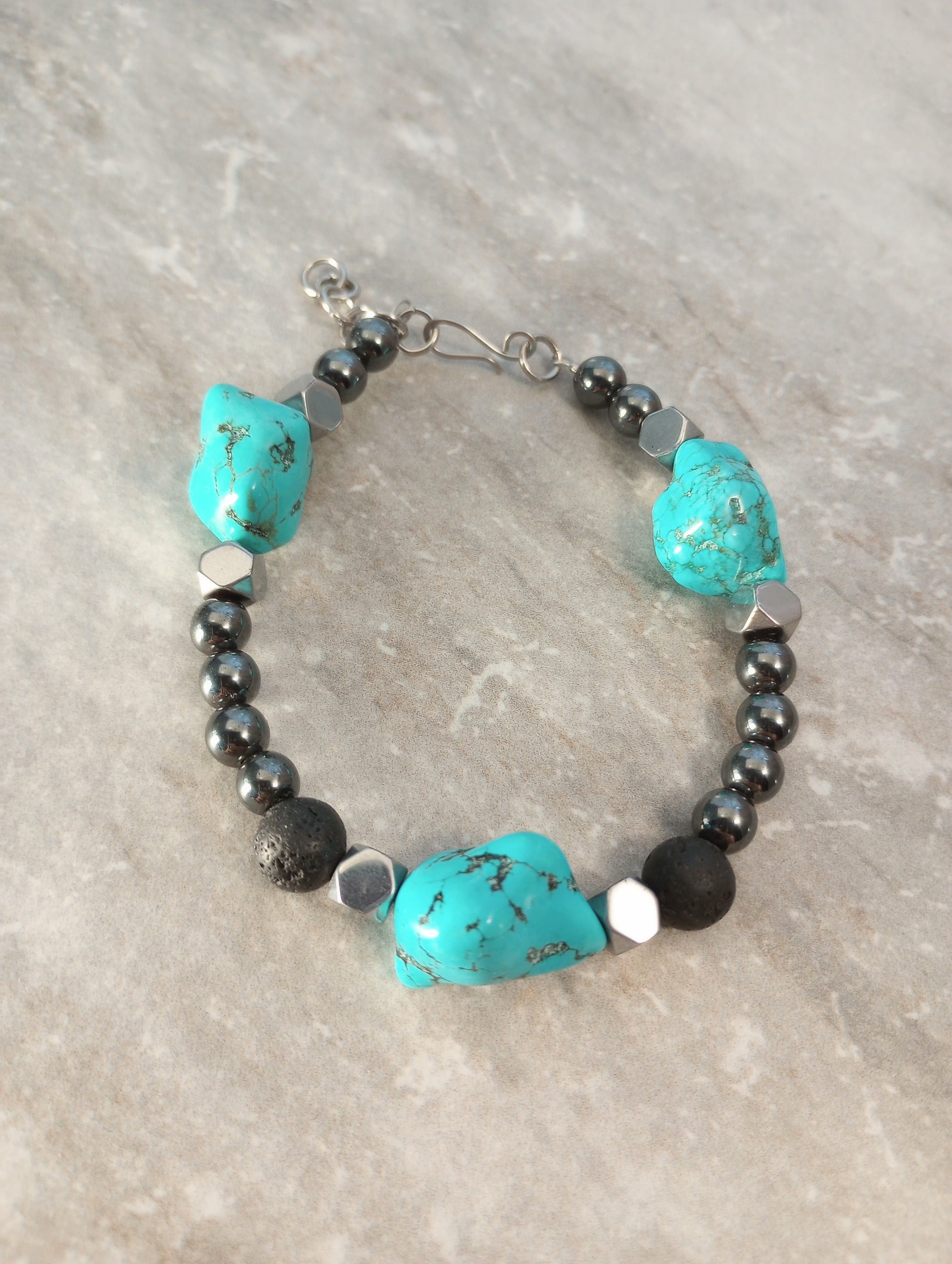 Turquoise Howlite Nugget & Hematite Beaded Bracelet