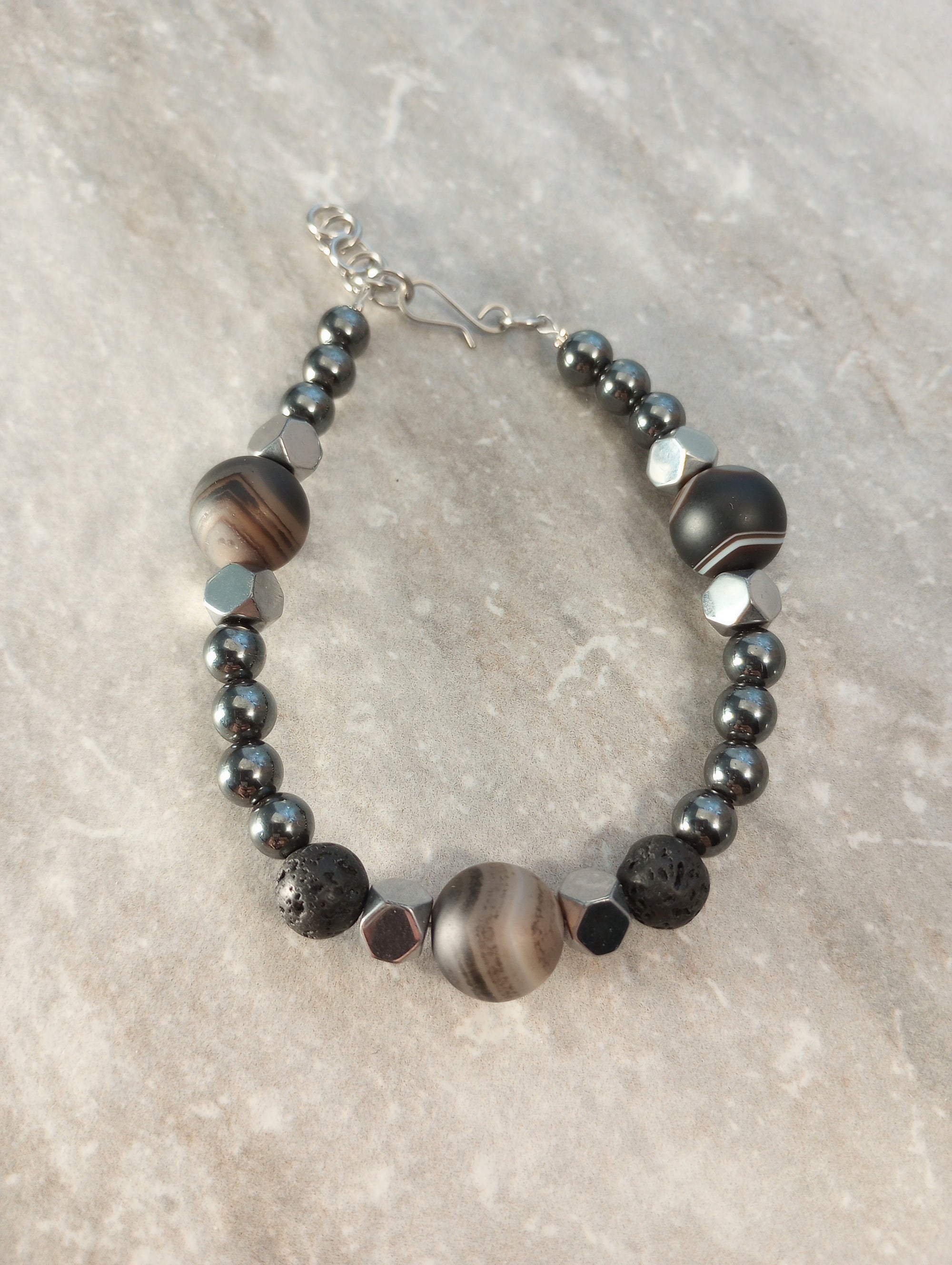 Striped Agate & Hematite Beaded Bracelet