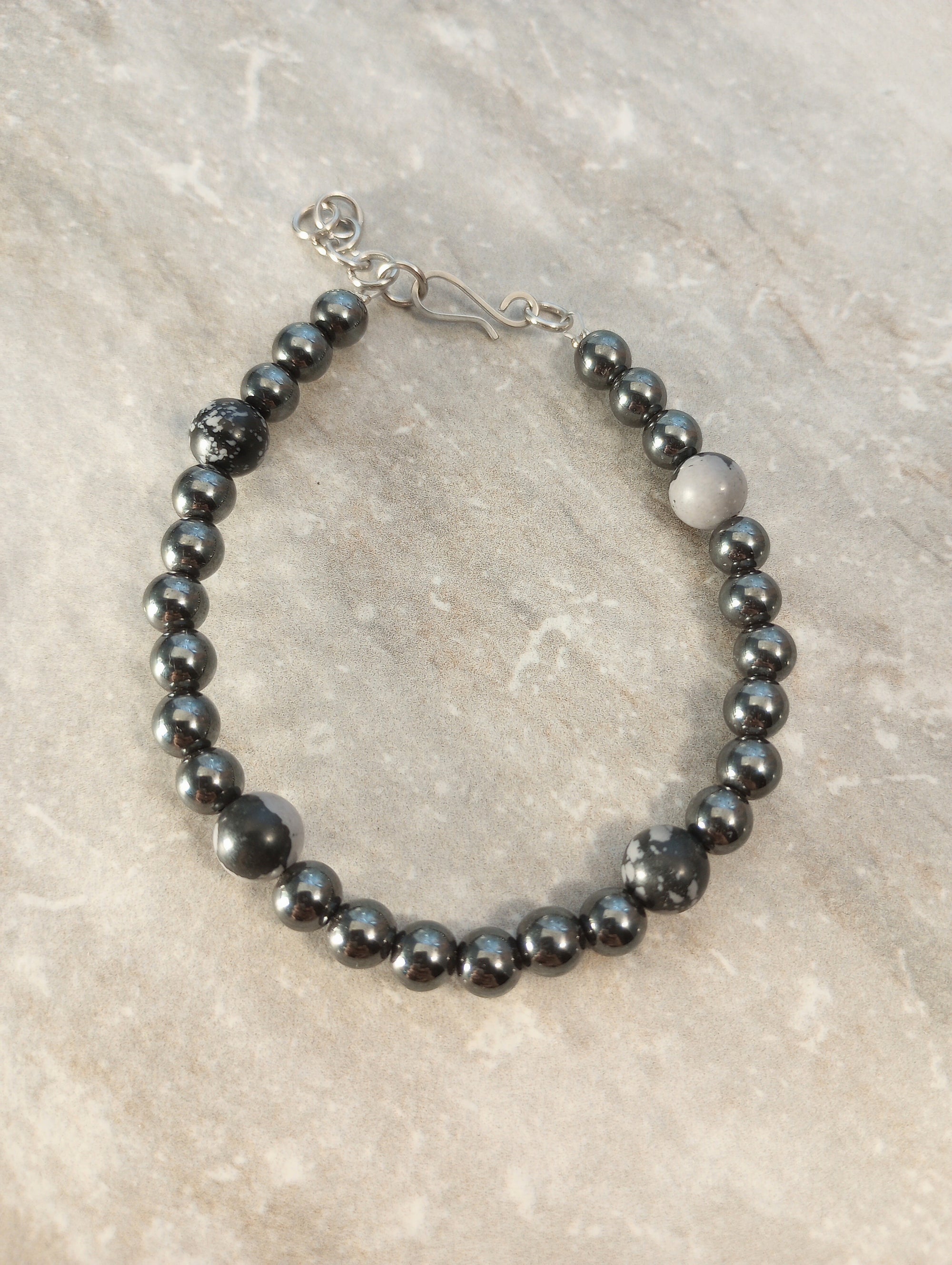 Snowflake Jasper & Hematite Beaded Bracelet