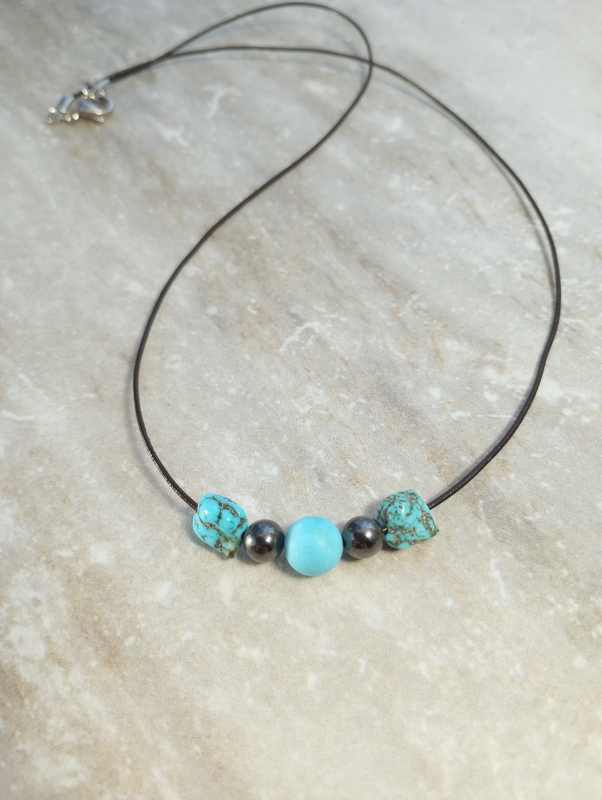 Turquoise Howlite & Hematite Beaded Necklace