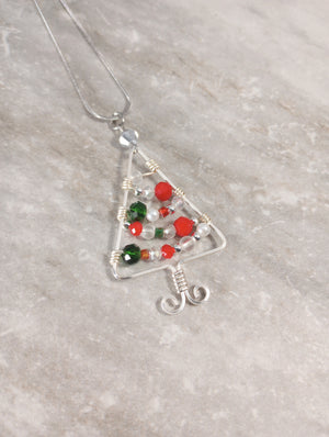 Christmas Tree Wire Wrapped Pendant Necklace