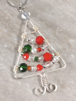 Christmas Tree Wire Wrapped Pendant Necklace