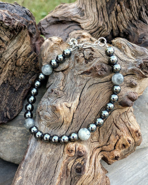 Labradorite & Hematite Mens Beaded Bracelet
