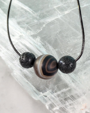 Lava Bead & Striped Agate Beaded Necklace