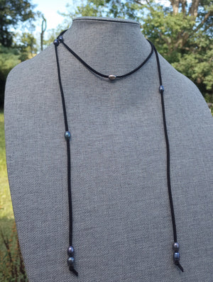 Midnight Mystique Freshwater Pearl Lariat Necklace (on Black)
