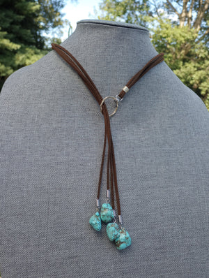Multi-Strand Turquoise Howlite Lariat Necklace (on Dark Brown)