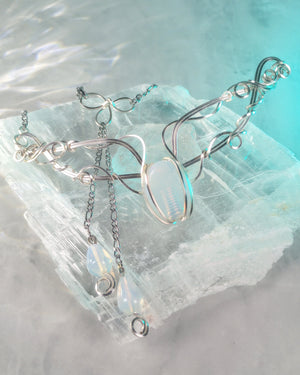 Opalite Filigree Bar Pendant Necklace