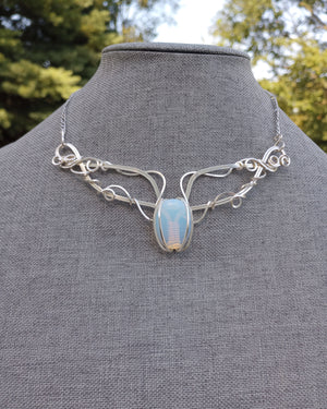 Opalite Filigree Bar Pendant Necklace