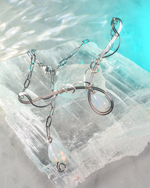 Opalite Teardrop Bar Pendant Necklace