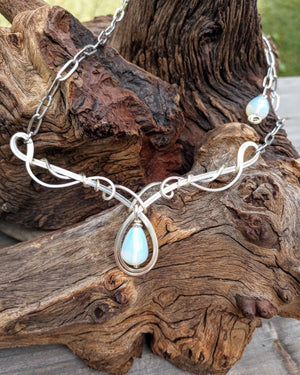 Opalite Teardrop Bar Pendant Necklace