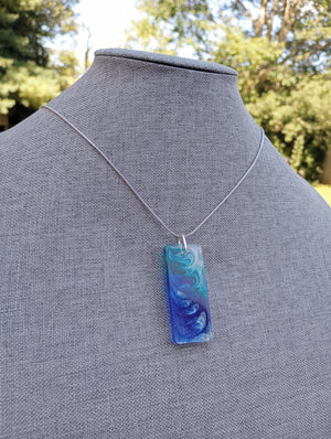 Shimmering Blue Art Pendant Necklace (large rectangle)