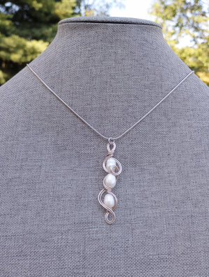 Swirly Pearls Sterling Silver Pendant Necklace