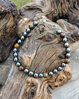 Tiger Eye & Hematite Mens Beaded Bracelet
