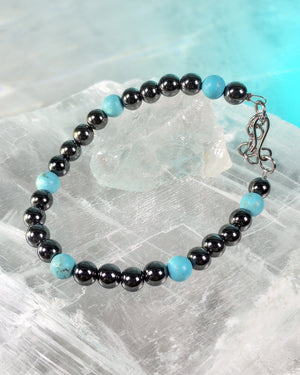 Turquoise Howlite & Hematite Mens Beaded Bracelet