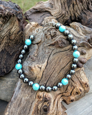 Turquoise Howlite & Hematite Mens Beaded Bracelet