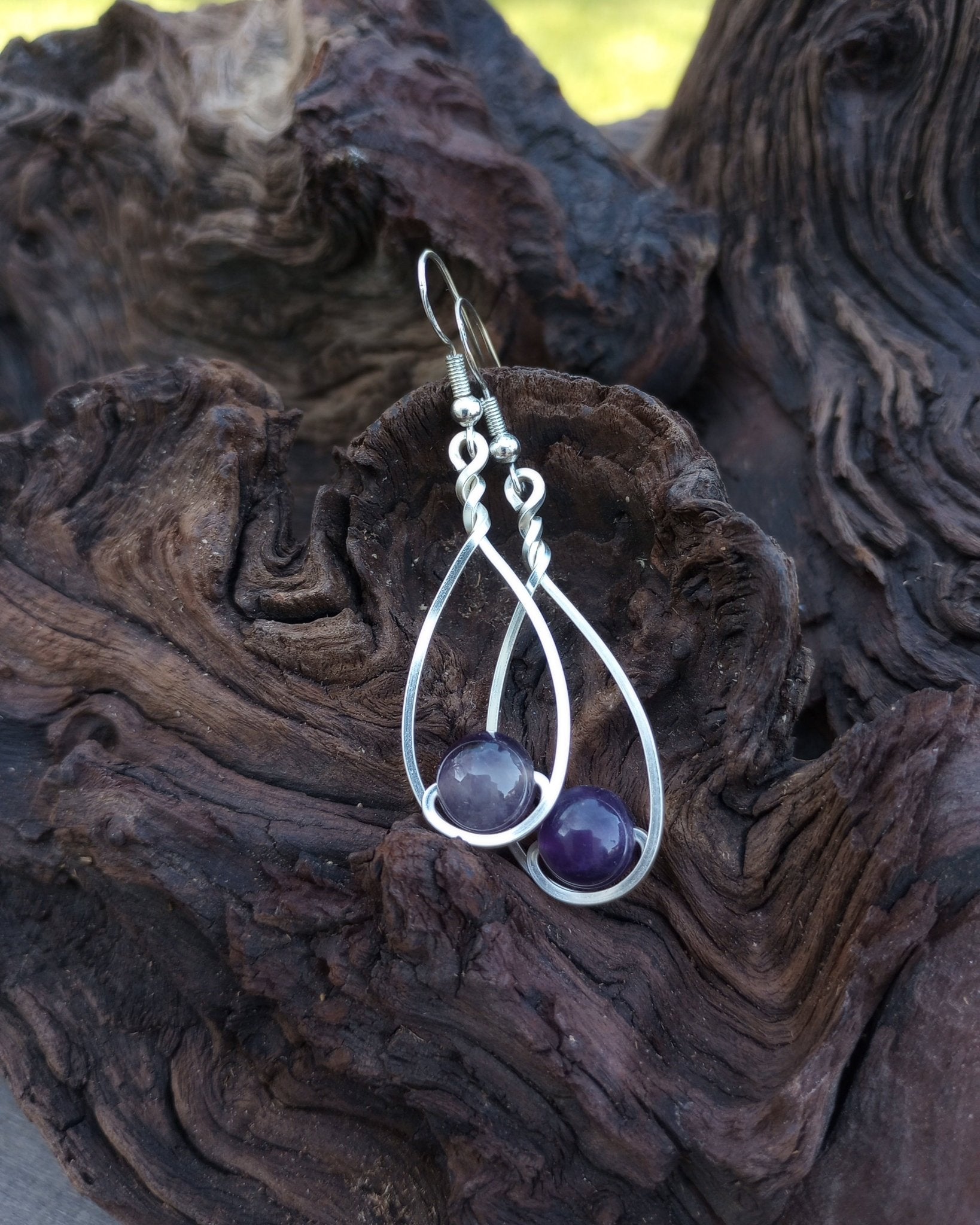 Amethyst & Silver Classic Drop Earrings - Windfall Jewelry