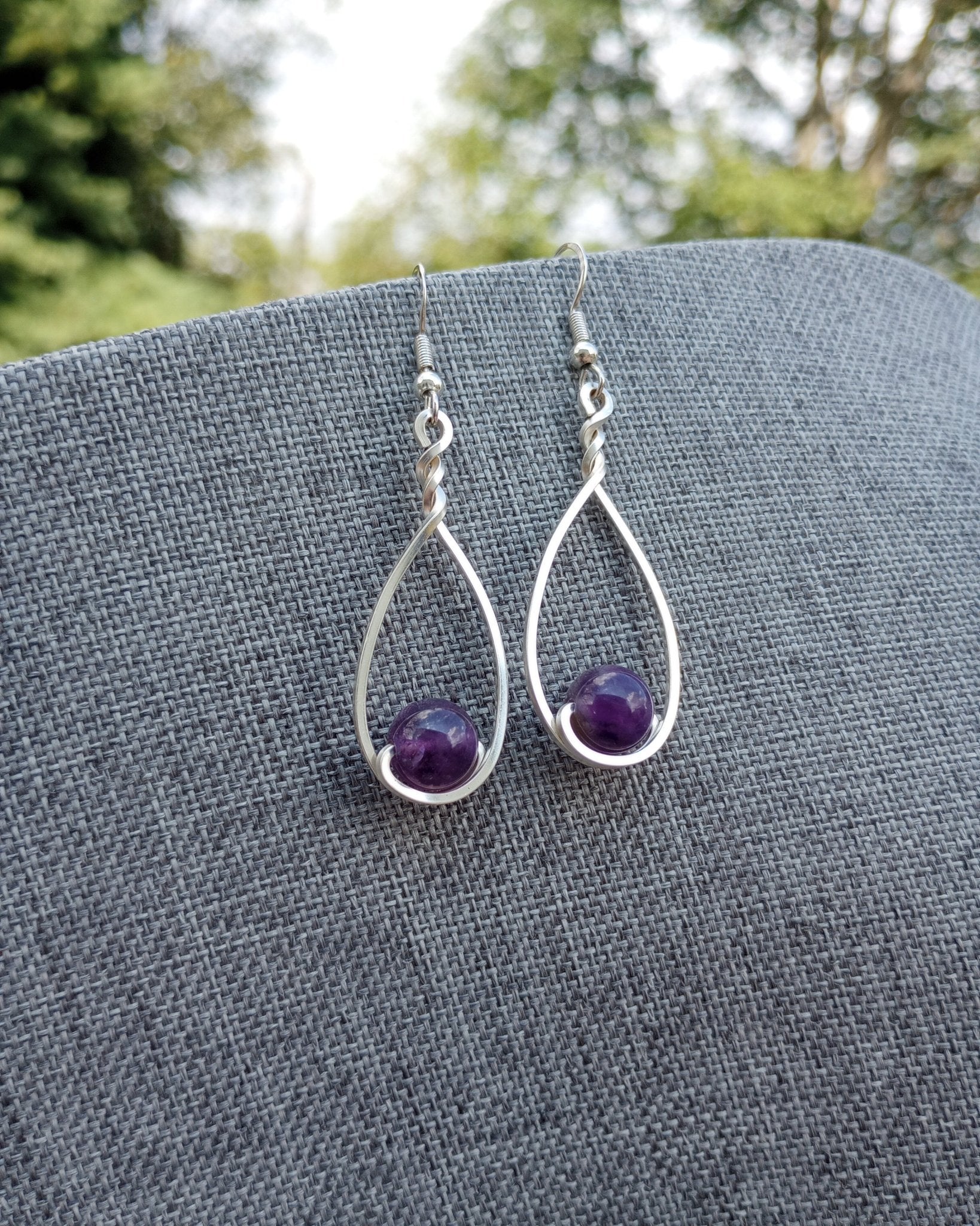 Amethyst & Silver Classic Drop Earrings - Windfall Jewelry