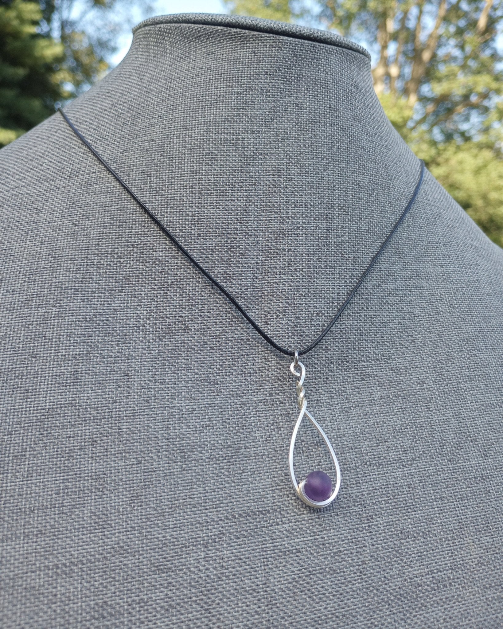 Amethyst & Silver Drop Pendant Necklace - Windfall Jewelry