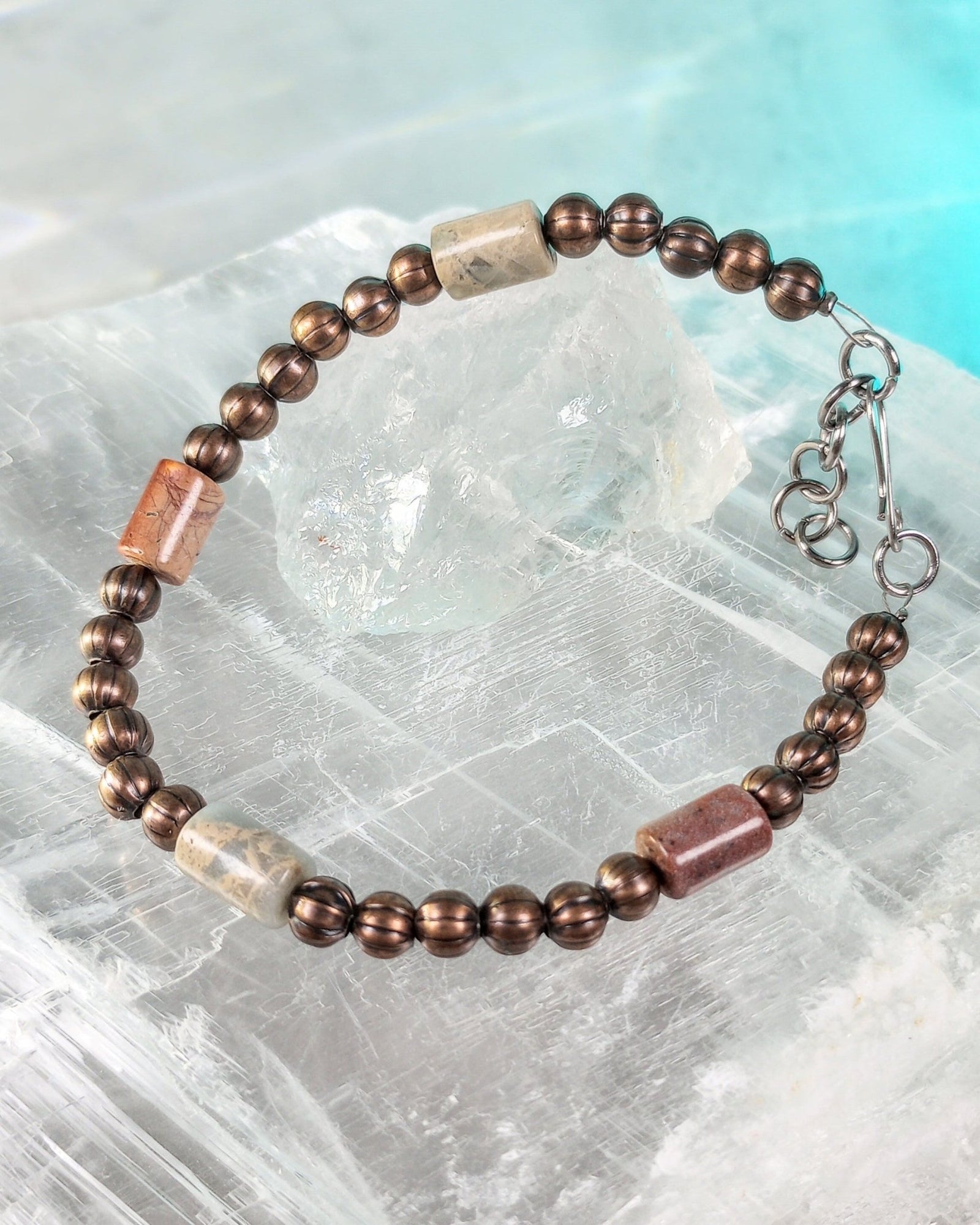 Aqua Terra Jasper & Copper Mens Beaded Bracelet - Windfall Jewelry